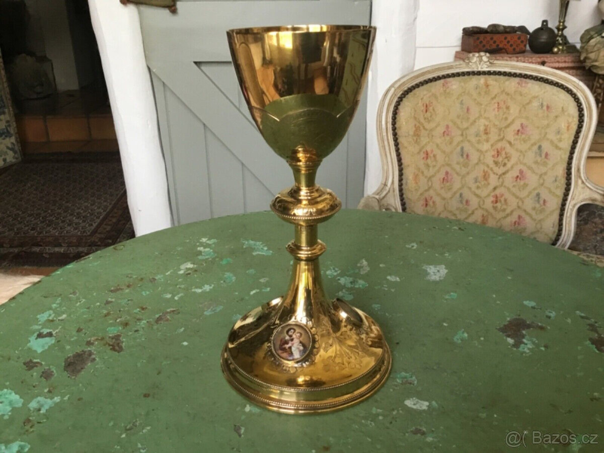 Velké starožitné francouzské kalichy z masivního stříbra, zl - 3