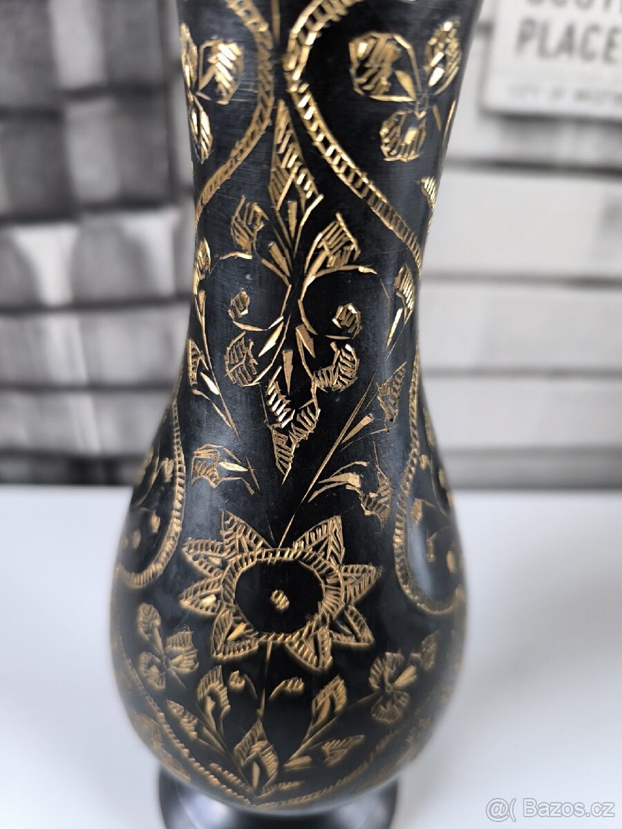 Starožitná mosazná váza - zdobená - 3