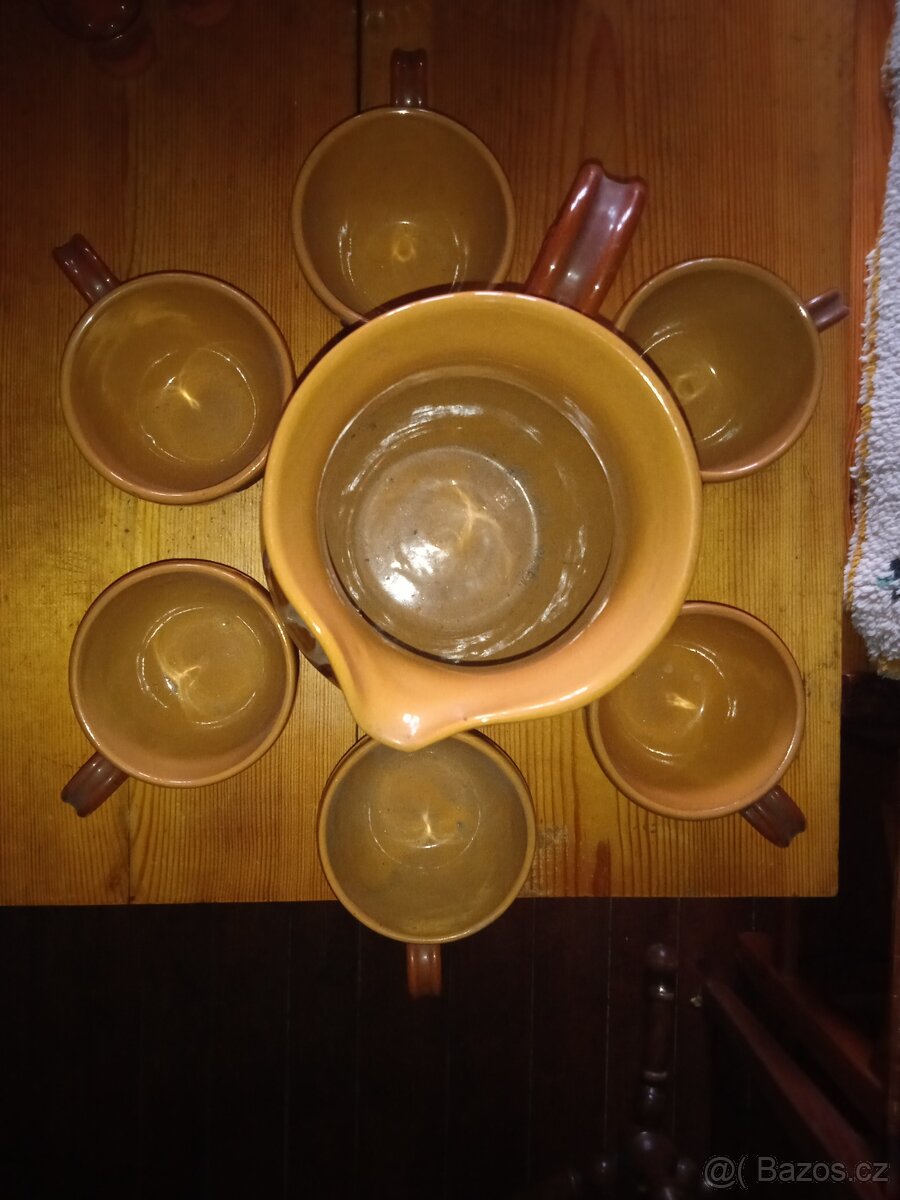 Keramický set velký džbánek na pivo s kalíšky - 3