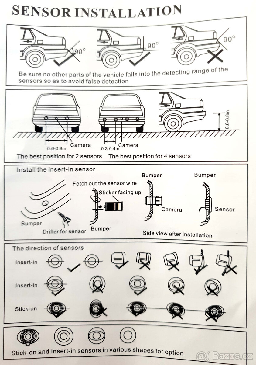 Parkovací senzory,set 4ks,černé,LED+zvuk,nepoužité - 3
