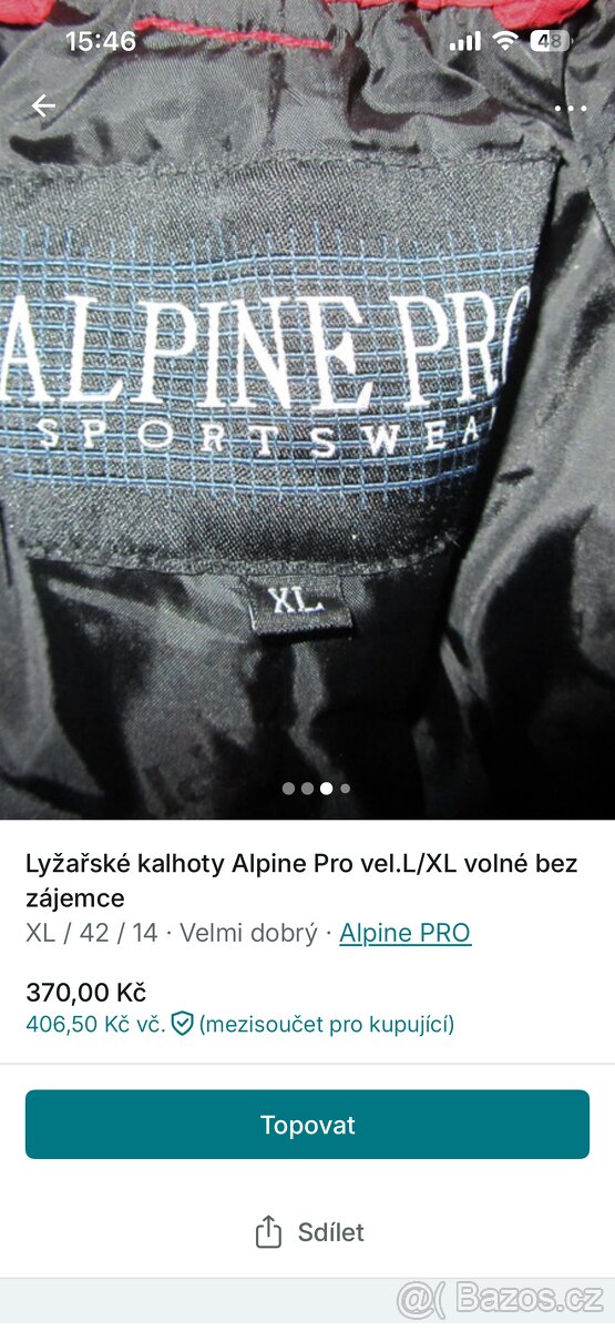 Oteplovačky -kalhoty na lyže vel.L-XL Alpine Pro - 3