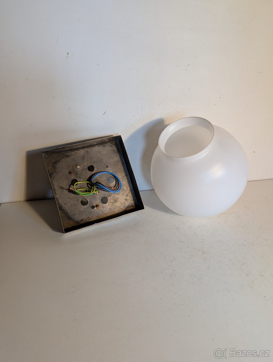 lustr z niklované mosazi, Art Deco stropnice matové stínidlo - 3