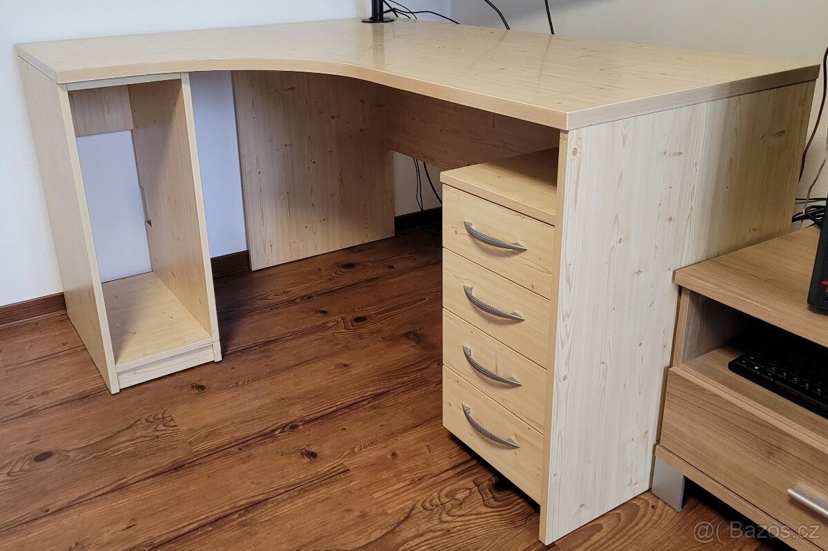 Rohový psací stůl s PC prostorem a šuplíky - 3