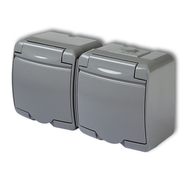 Zásuvky + vypínač IP54 šedá - 3