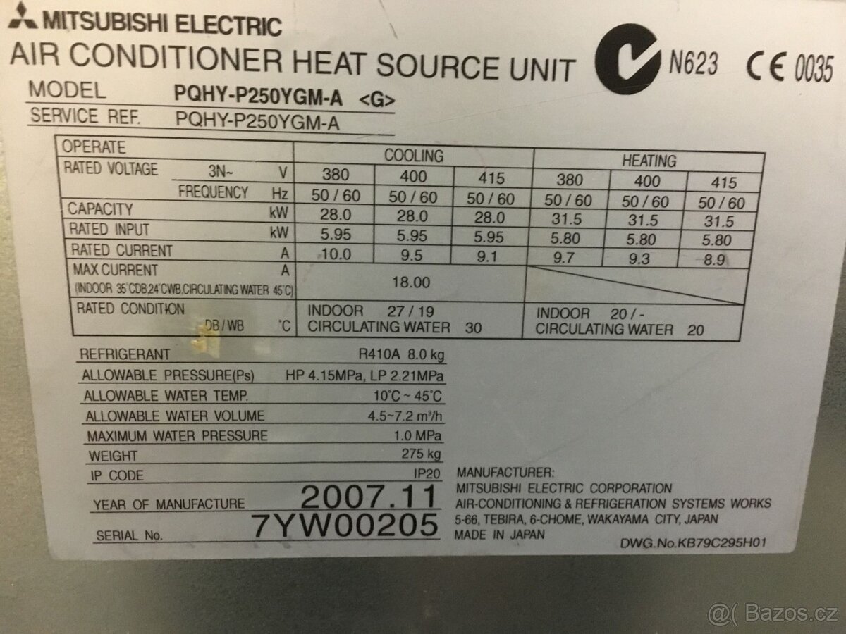 Vodou chlazená klimatizace Mitsubishi 31,5 kW, COP až 5,43 - 3