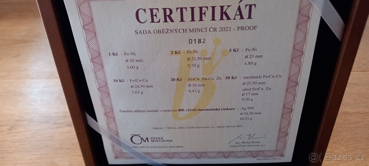 Sada oběžných mincí 2021 proof ČR - dřevěná etue - 3