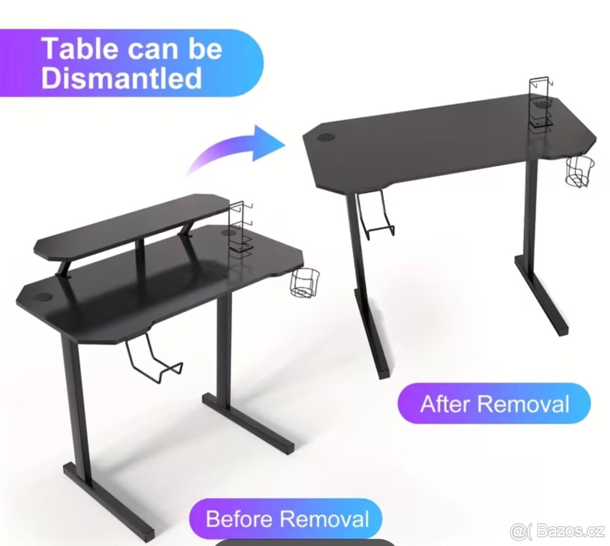 Herní stůl 100x55 cm, černý, nový - 3