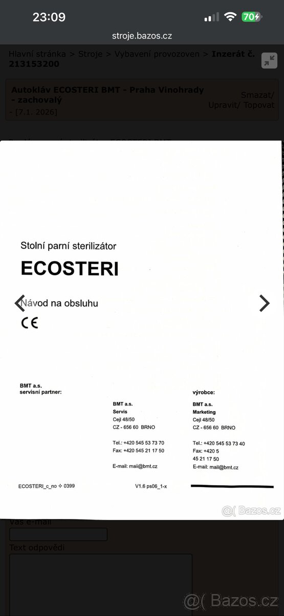 parní sterilizátor ECOSTERI BMT a.s. - 3