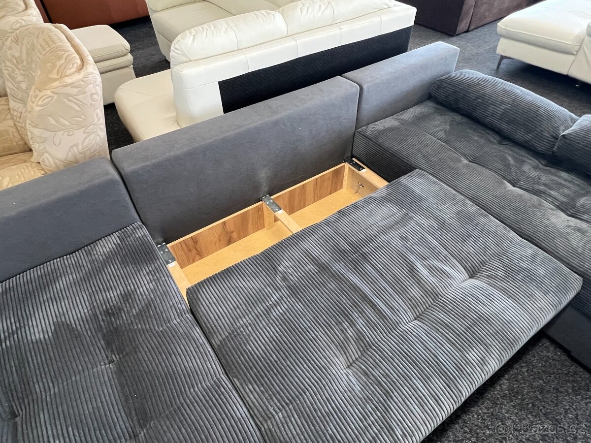 Sedací souprava tvaru U šedá - rozkládací - NEPOUŽITÁ - 3