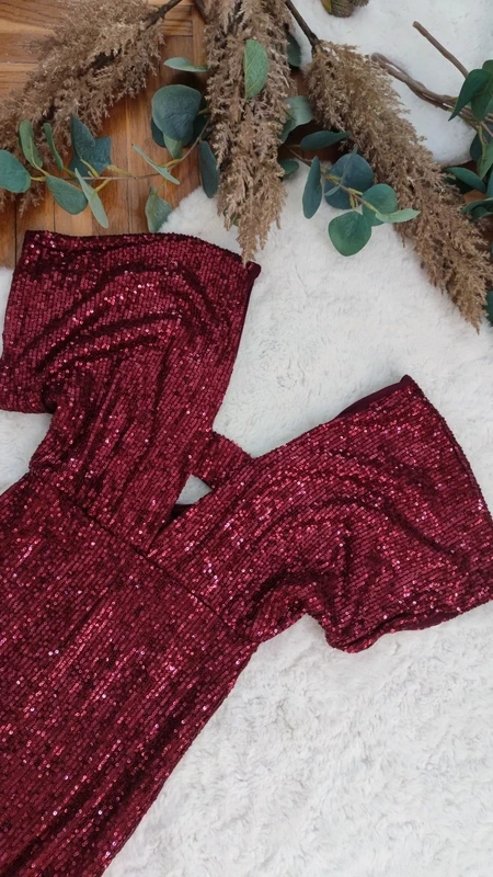 Vínové flitrové šaty New Collection vel. S - 3