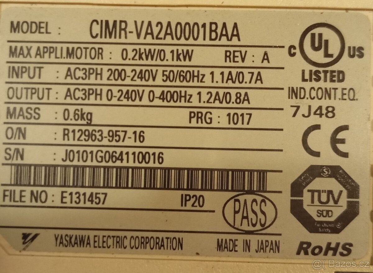 Frekvenční měnič Yaskawa V1000 – 0,2kW - 3