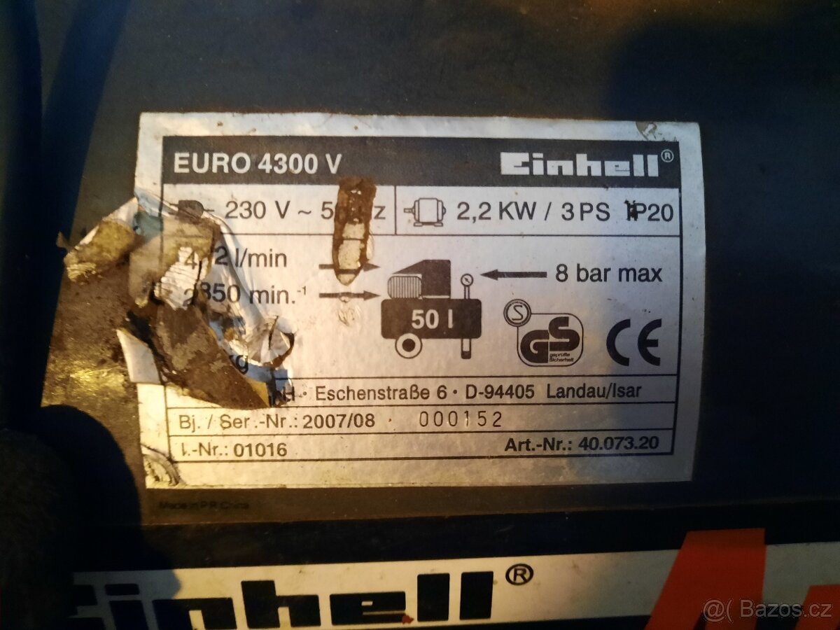 Kompresor Einhell AirTech EURO 4300 V – nefunkční, na ND - 3