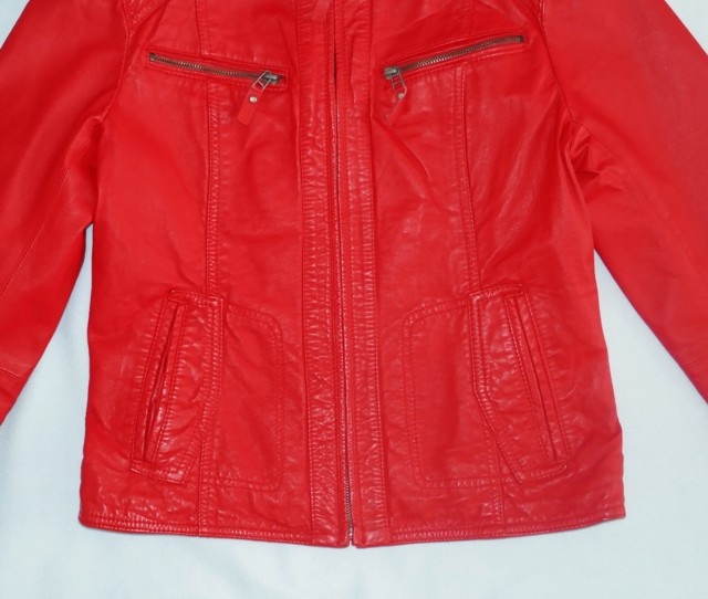 Červená bunda pravá kůže, vel. 38, zn. Sora - 3
