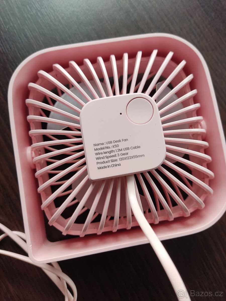 Mini USB stolní ventilátor, 3 rychlosti, 360°, růžový - 3