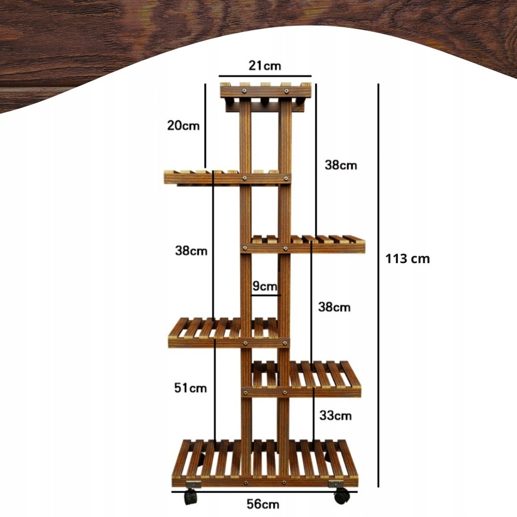 Dřevěný 6-policový stojan na květiny - 3