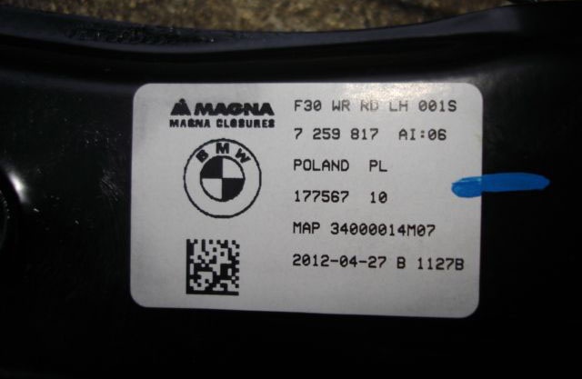 BMW F30, nová stahovačka okna zadních dveří - 3