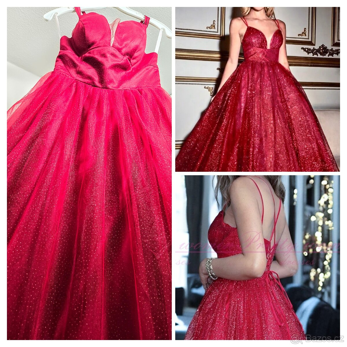 NOVÉ TŘPYTIVÉ plesové šaty VÍNOVÉ - 3
