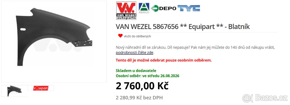 VW Caddy pravý přední blatník - 3