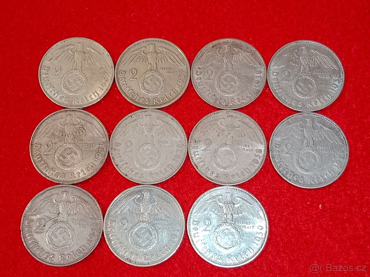 Stříbrné marky 38 ks - 2 marky, 5 marky dva druhy - 3