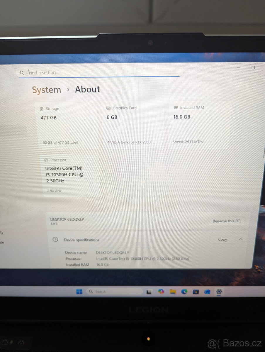 Lenovo Legion 5 15IMH05H i5-10300H RTX2060 RAM 16GB 512GB - 3