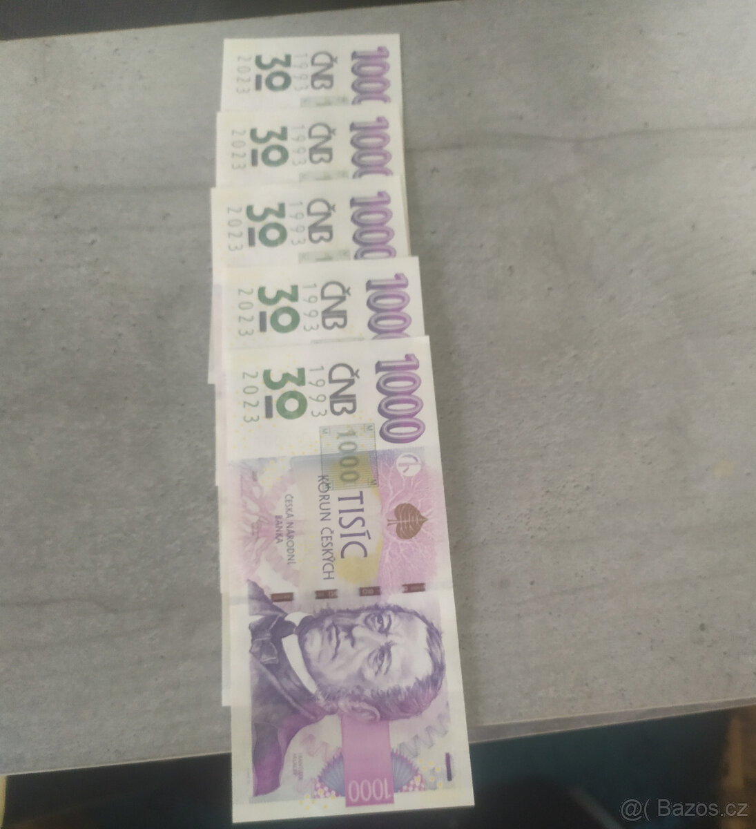 Sada 5ks výročních bankovek 1000kč s přítiskem ČNB - 3