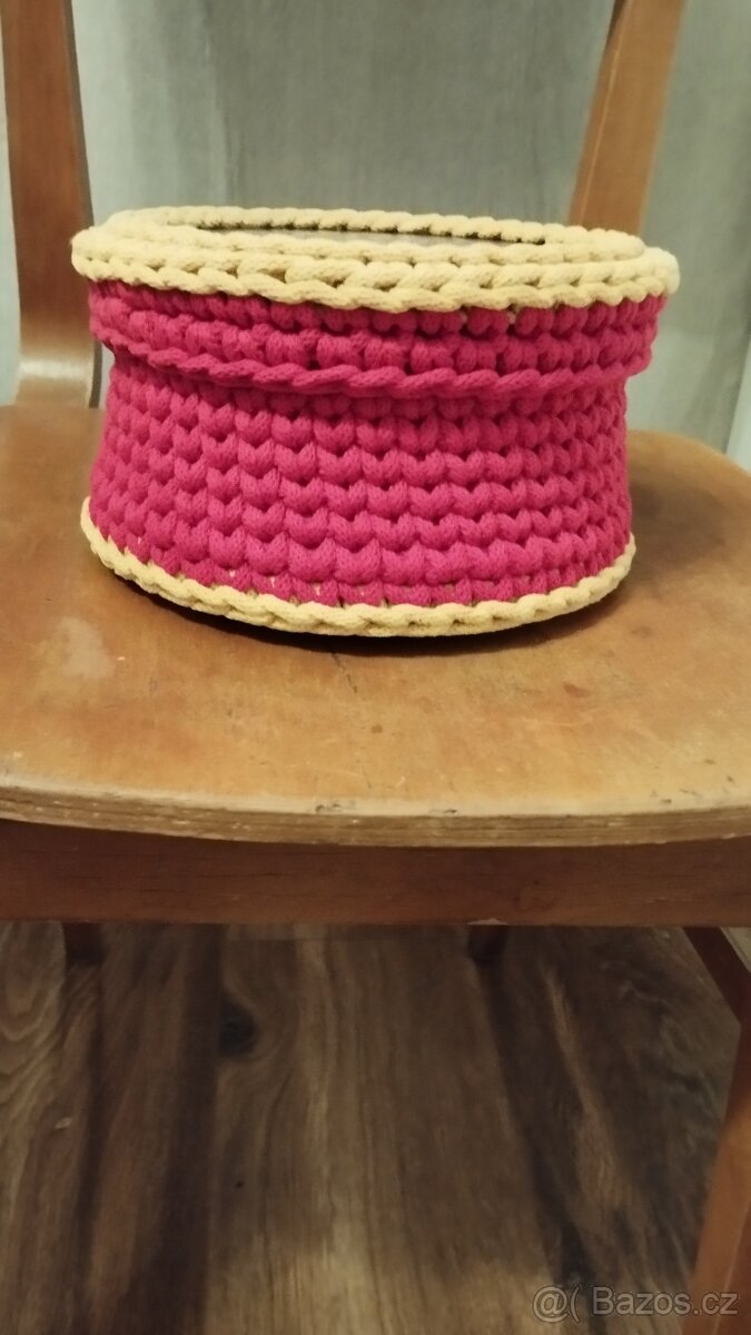 Červeno-žlutý háčkovaný košíček s víkem - Mandala - 3