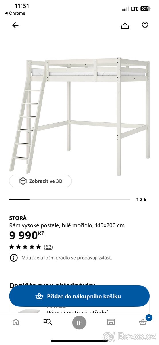Patrová postel 140x200 černa Ikea - 3