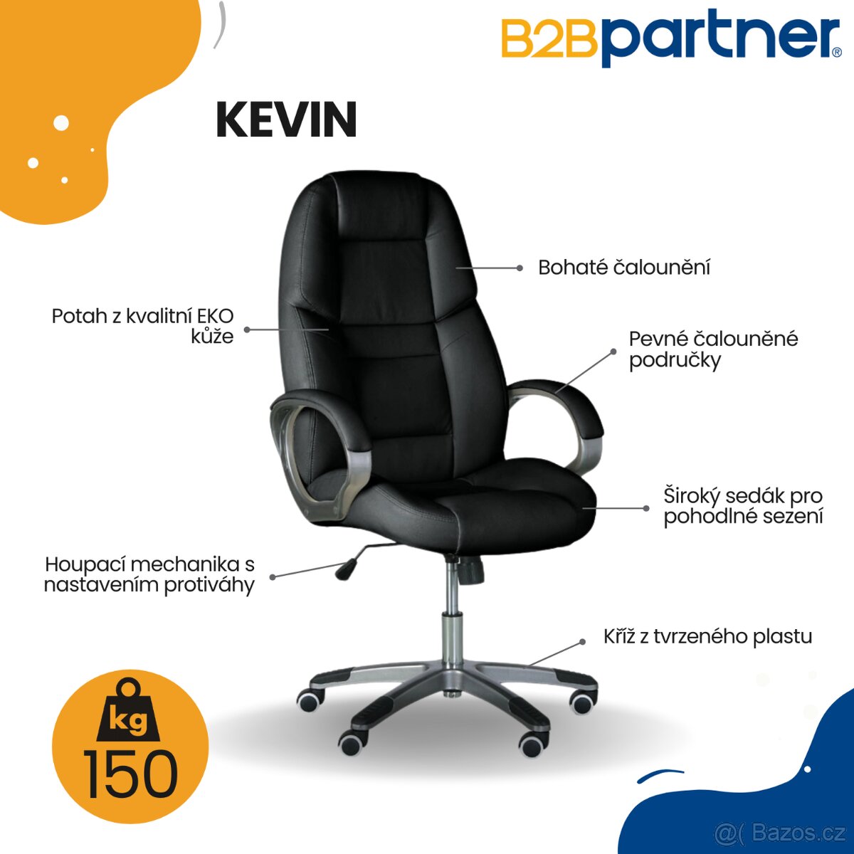 2x nové Kožené kancelářské křeslo KEVIN, béžové - 3