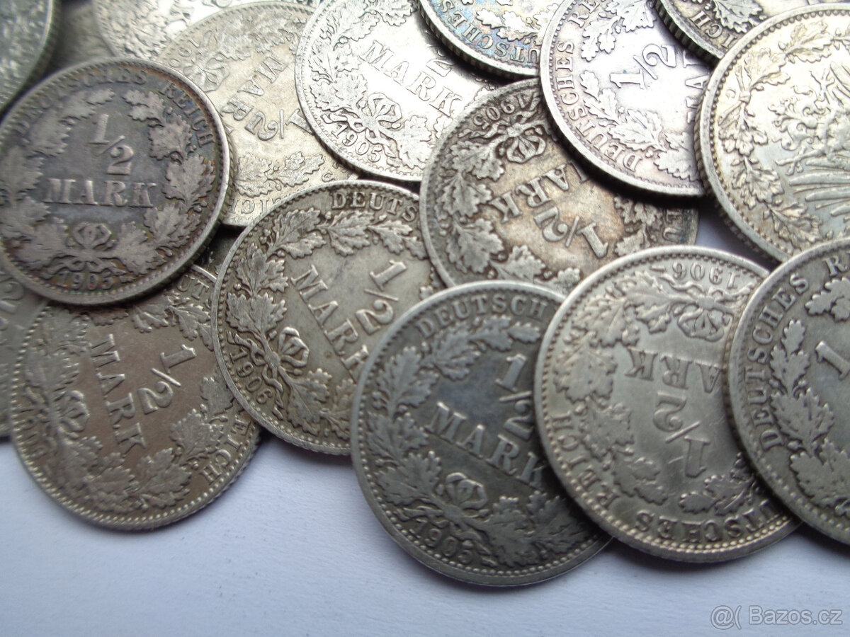 Stříbrné 1/2 marky 1905-1918 - 3