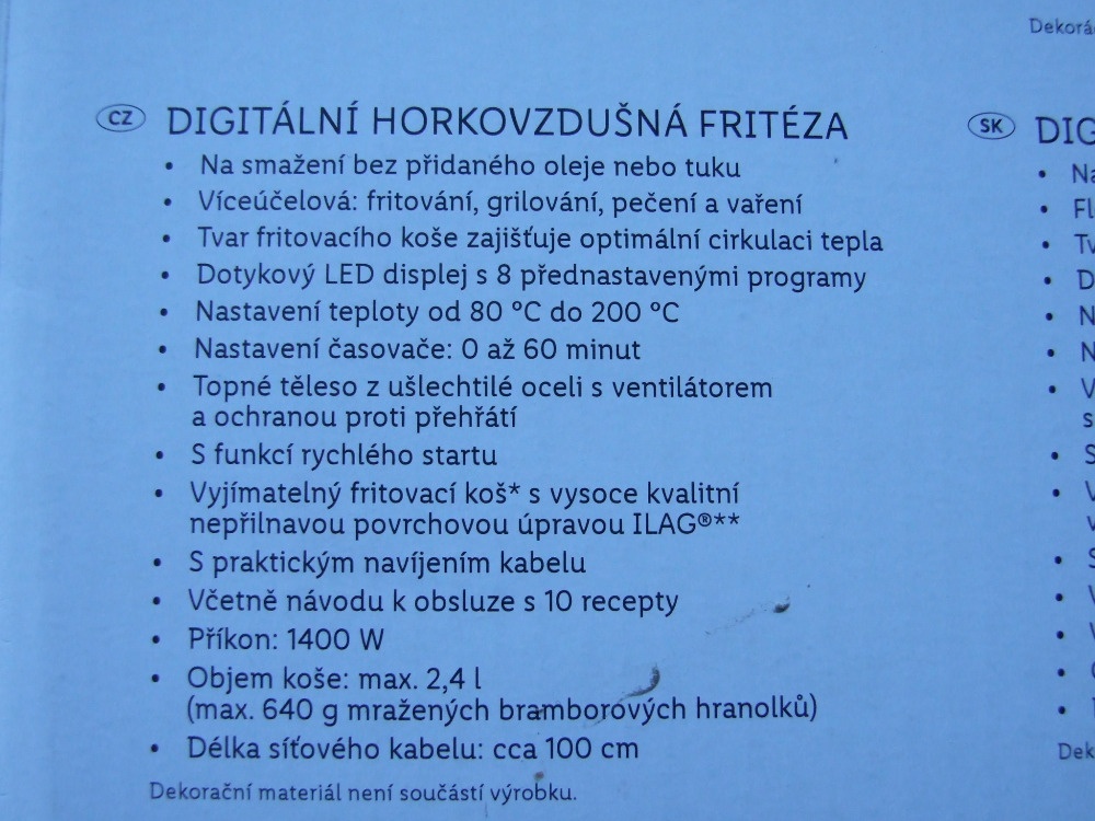 Digitální fritéza SILVERCREST 1400W 2,4L - 3