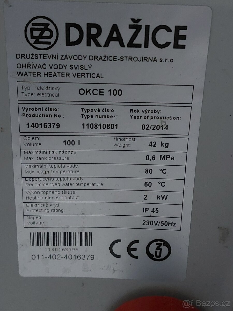 Bojler závěsný elektrický Dražice OKCE 100 - 3