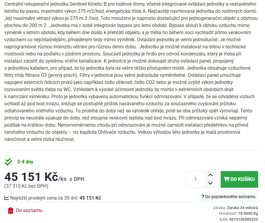 Rekuperační jednotka Vent Axia, BYPASS, HYGROSTAT, 275 m3/h - 3