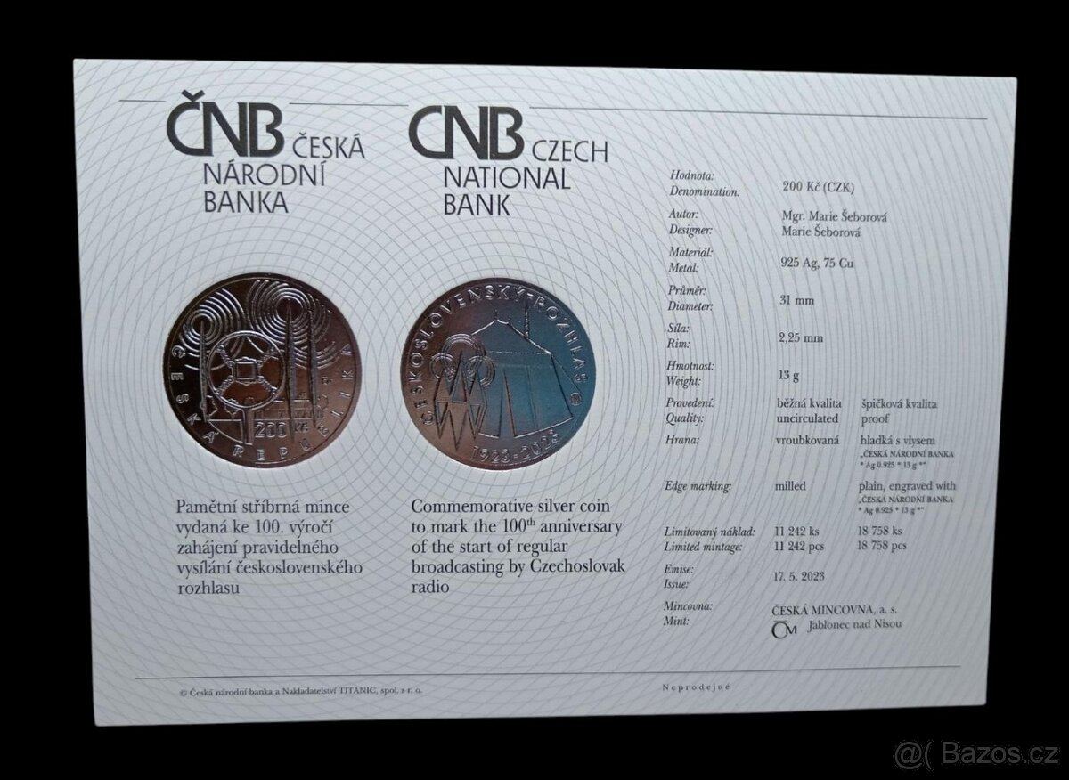 Stříbrná 200 Kč 2023 - Vysílání Československého rozhlasu B - 3