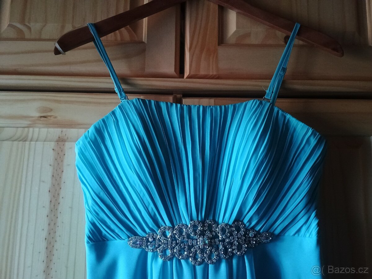 Krásné tyrkysové šaty na ples či do tanečních, velikost 38 - 3
