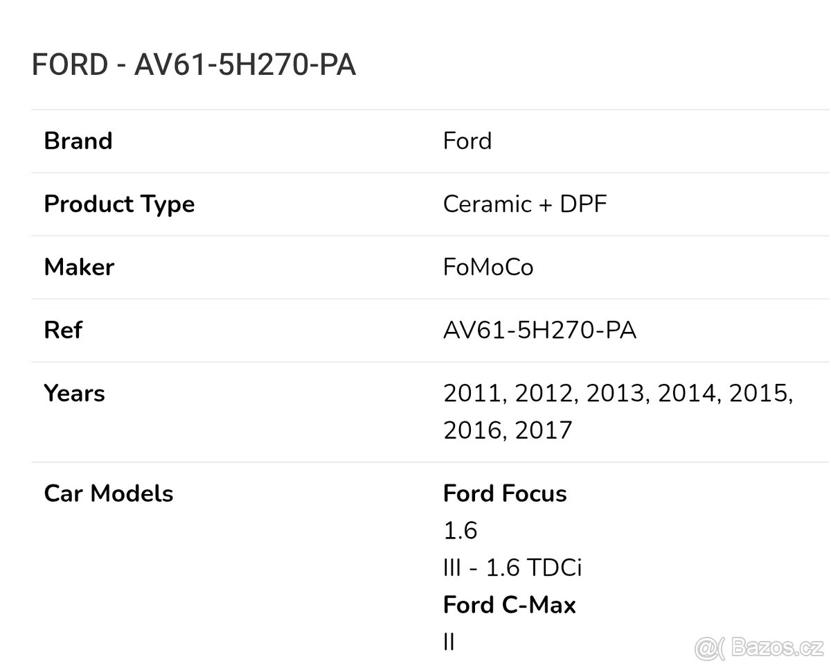DPF Ford AV61-5H270-PA - 3