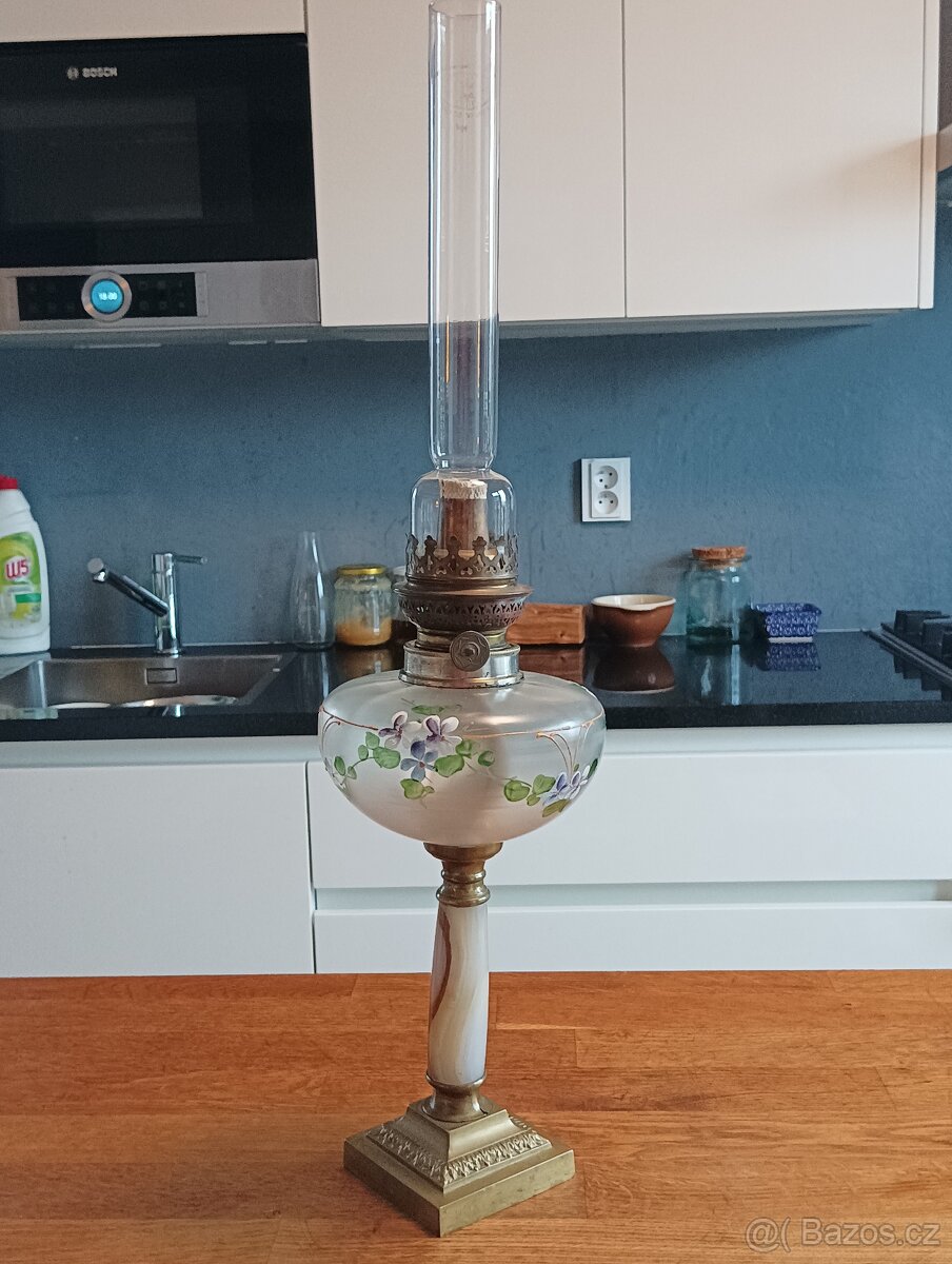 STAROŽITNÁ RUČNĚ MALOVANÁ PETROLEJKA SECESE/ART DECO FRANCE - 3