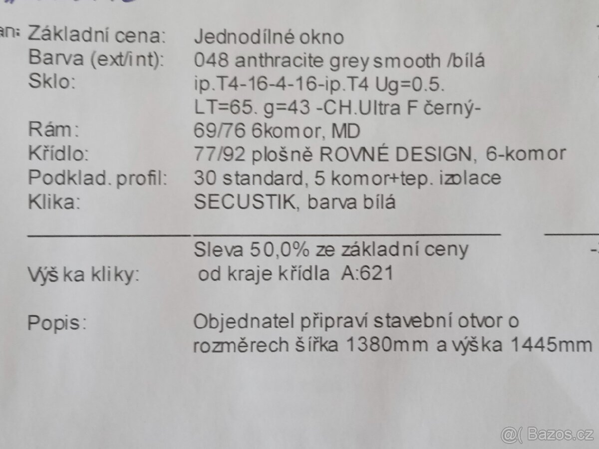 Jednodílné okno pozice 161 - 3