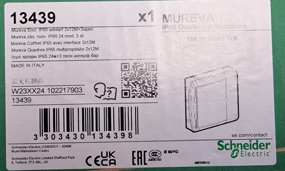Rozvodnice, Mureva, 13439, 2x12 modulů, 3 zásuvky Schneider - 3