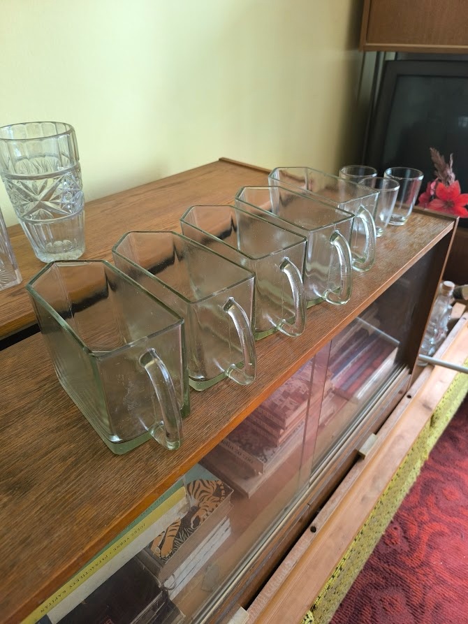 Sklo zásobníky do kuch. linky na sůl, cukr apod.-retro - 3