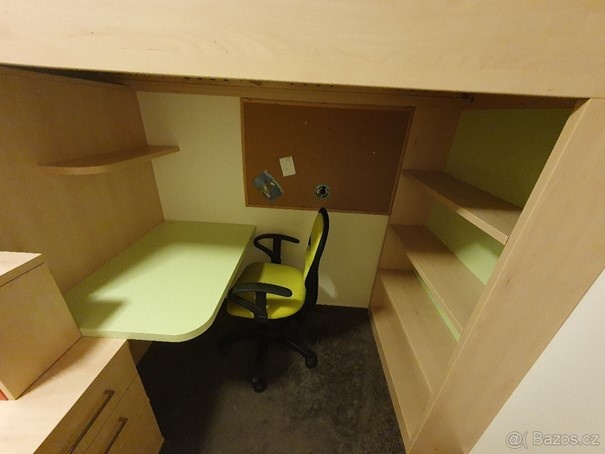 Dětská vyvýšená postel s psacím stolem a knihovnou - 3