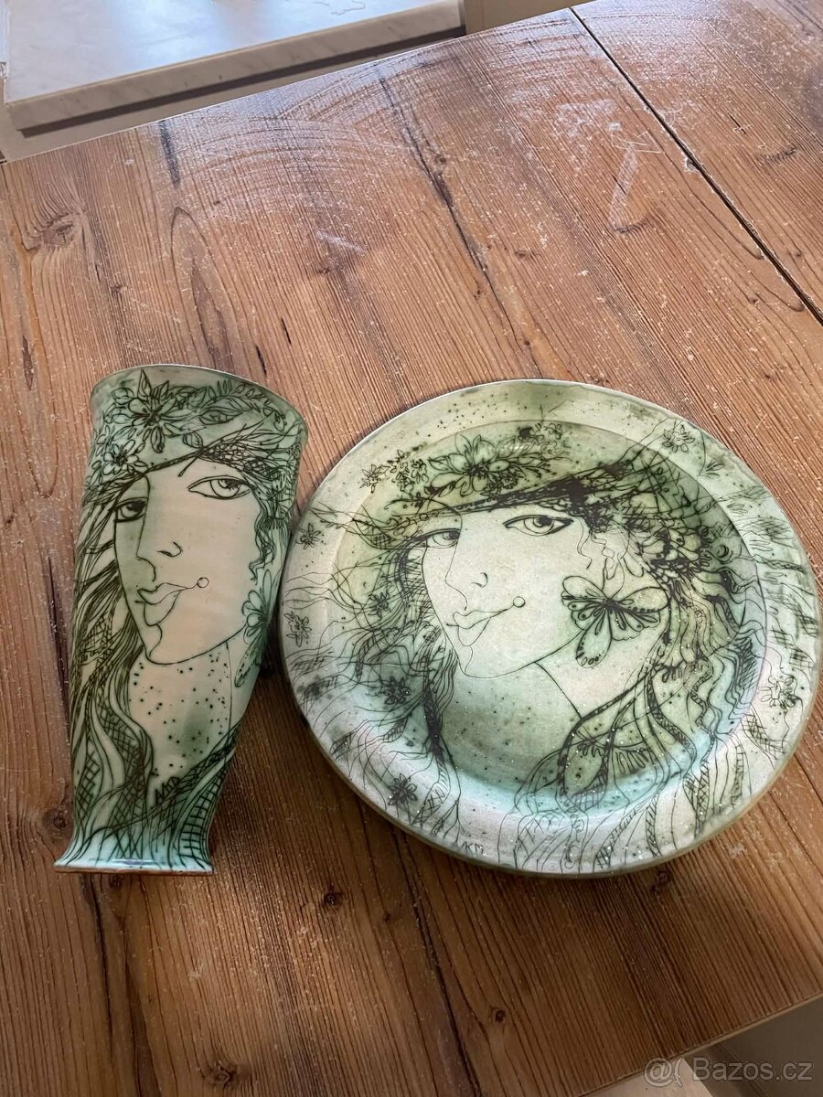 Keramická váza talíř - 3