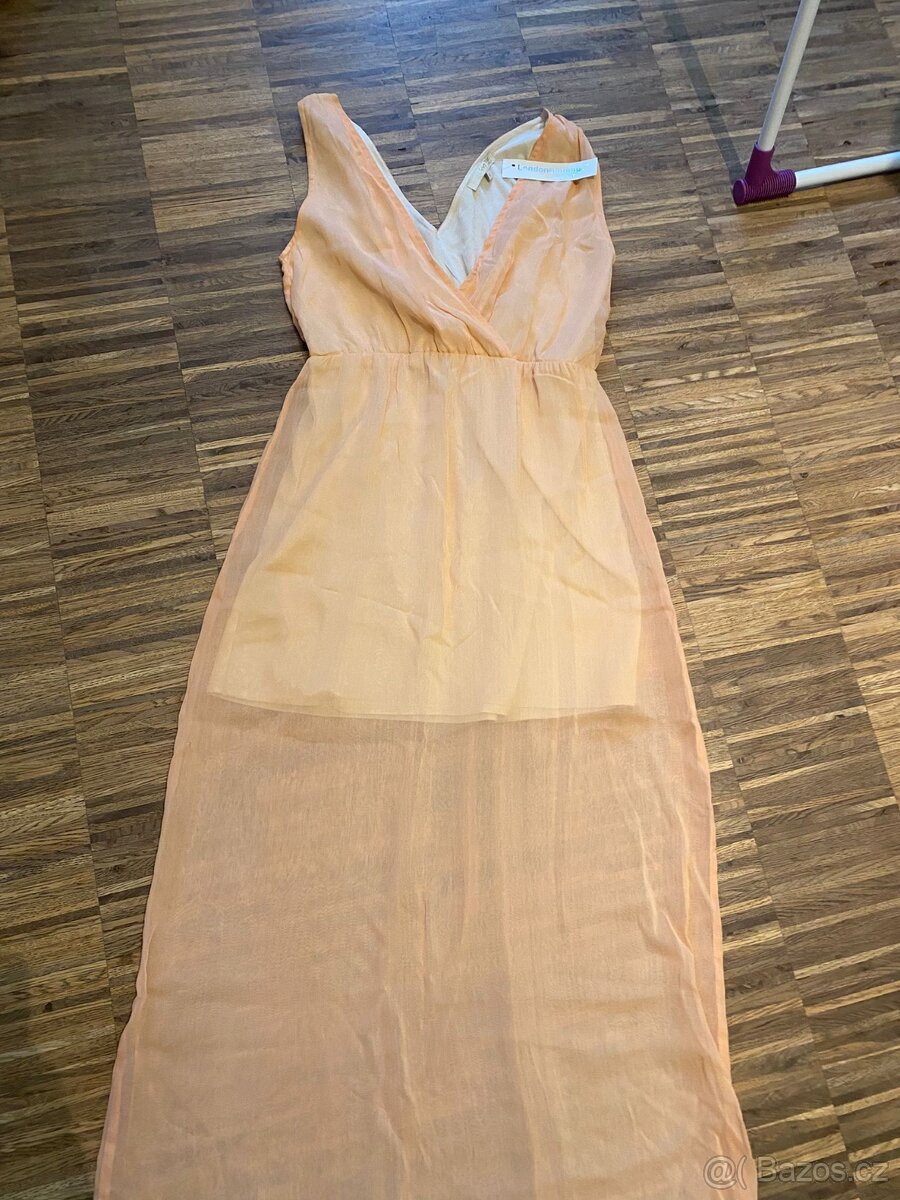 Dlouhé světle oranžové šaty vel.S - 3