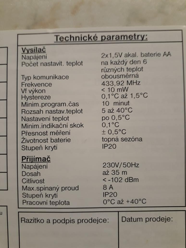 Bezdrátový termostat BPT21 - 3