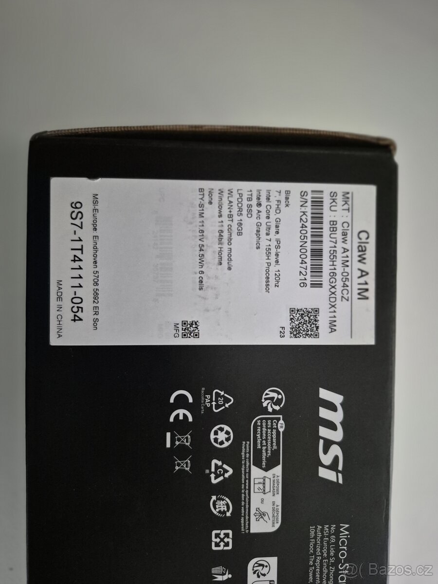 Prodám MSI Claw A1M-054CZ Intel Core Ultra 7/16GB RAM /1TB - 3
