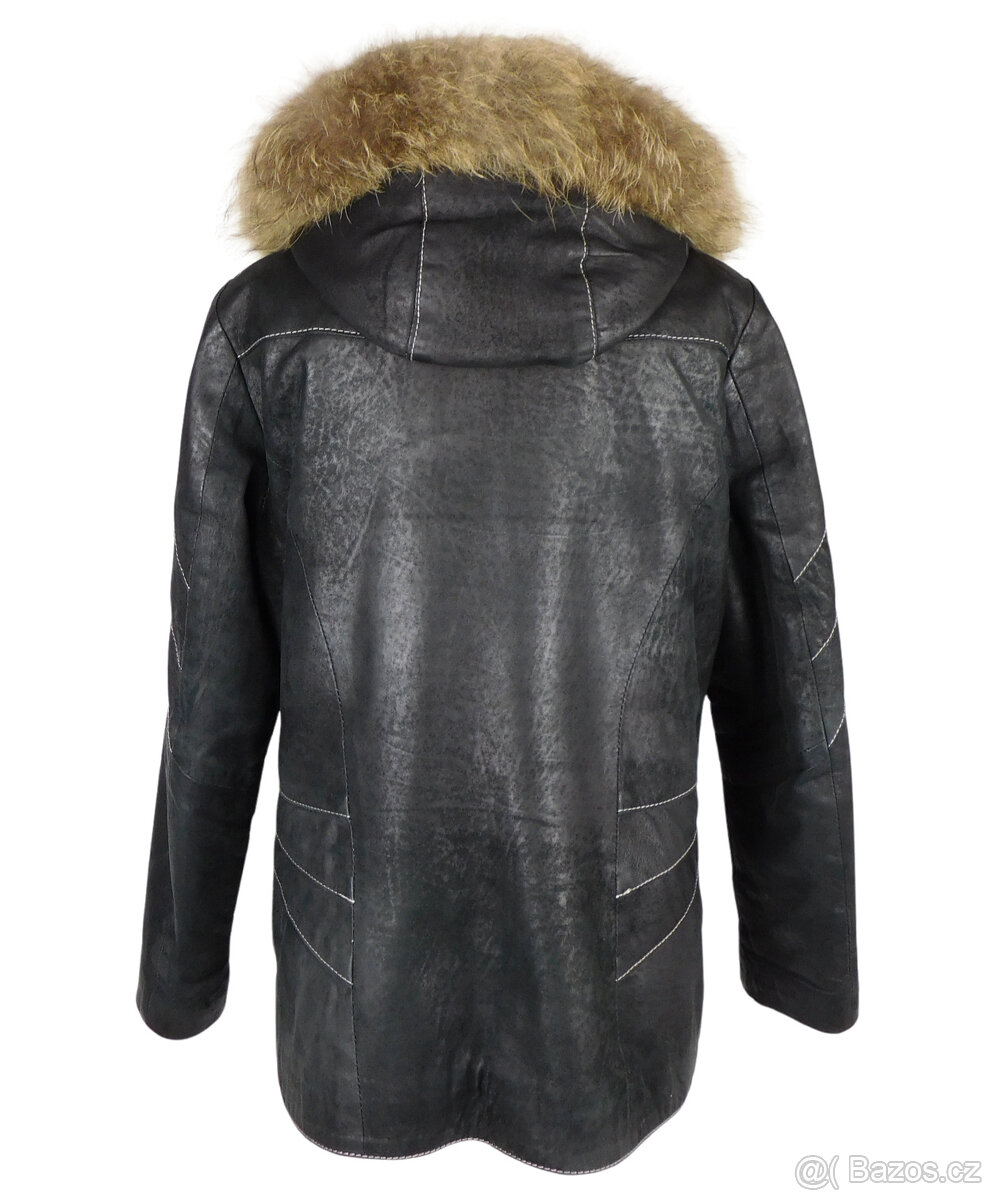 Kožená dámská černá zateplená bunda s pravou kožeš. L - 3
