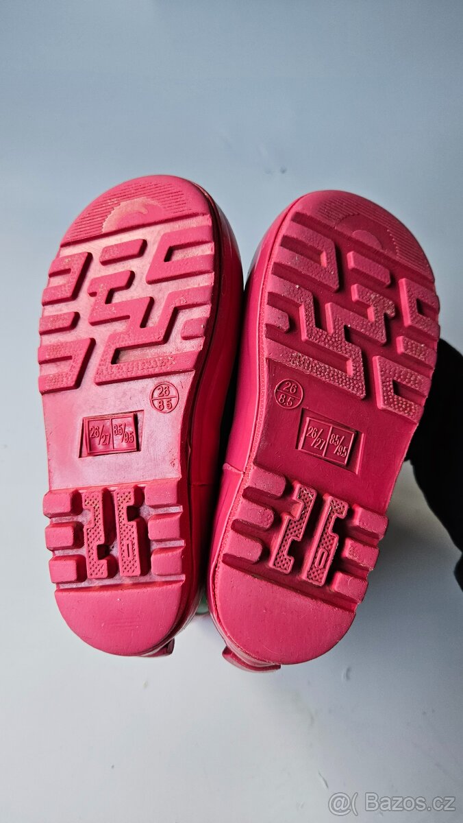 Zeleno - růžové puntíkované teplejší holínky - vel.26 - 3