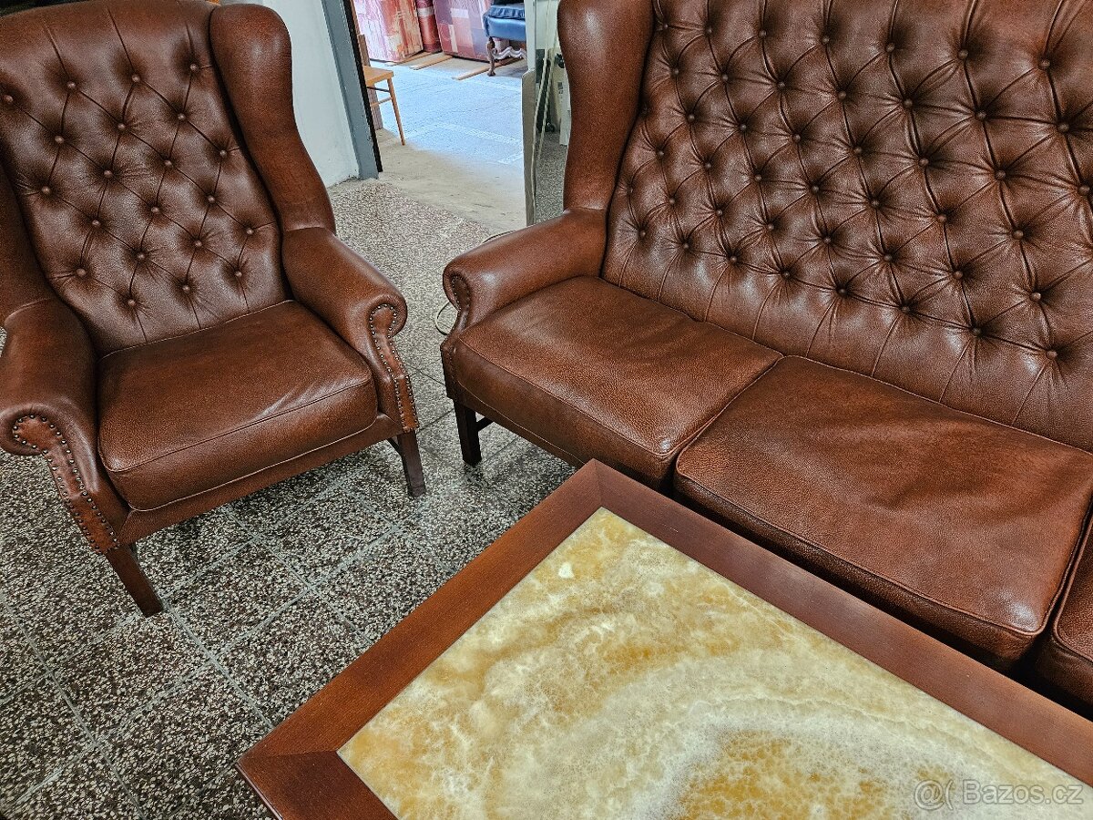 CHESTERFIELD ŠTÝL-WINGBACK-KOŽENÁ SEDAČKA - 3