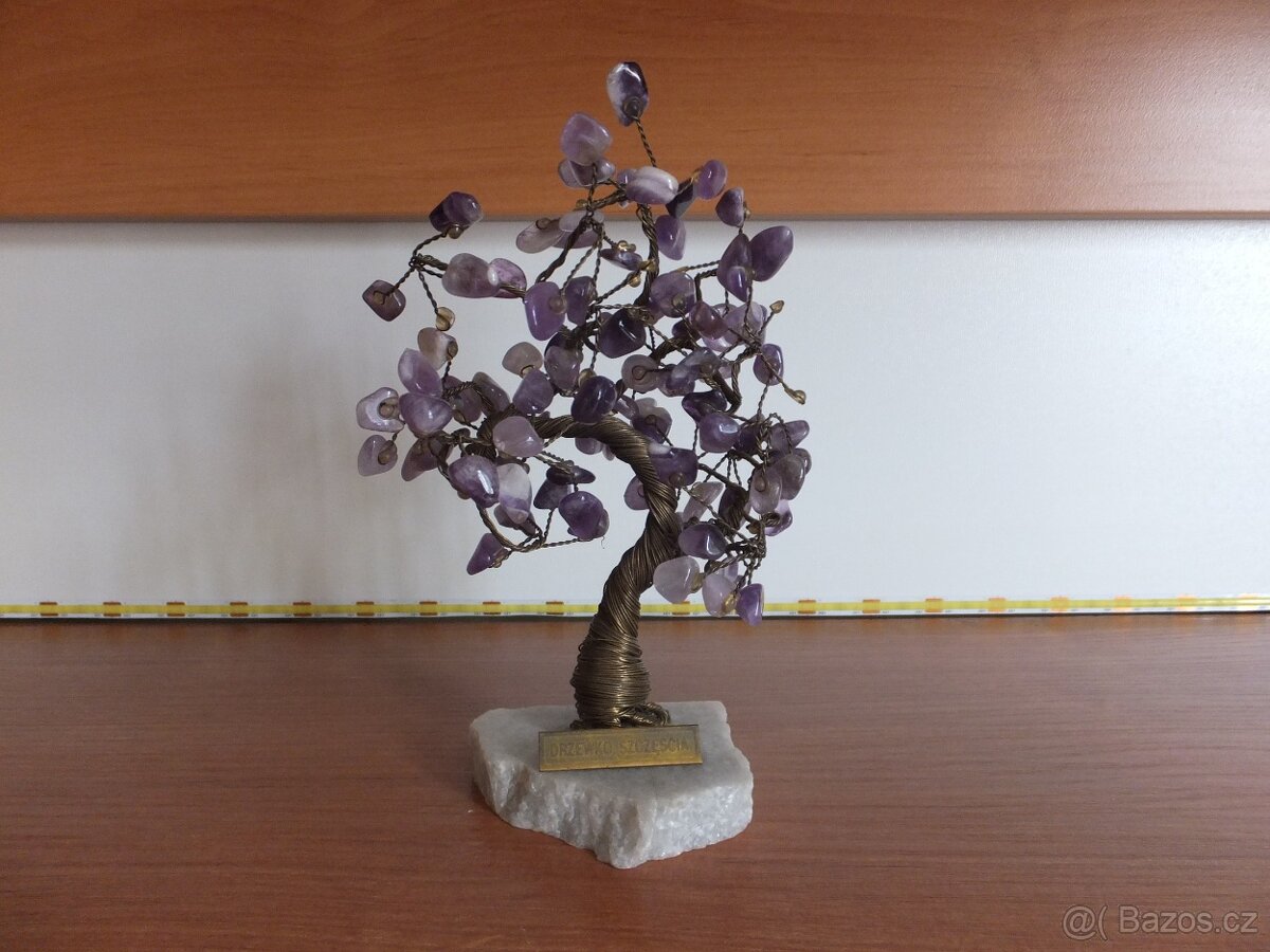 Větší stromeček štěstí s bohatými kameny Ametyst . - 3