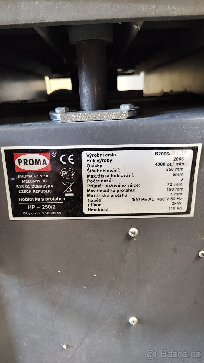 Srovnávací a tloušťkovací frézka - Proma HP 250/2 - 3