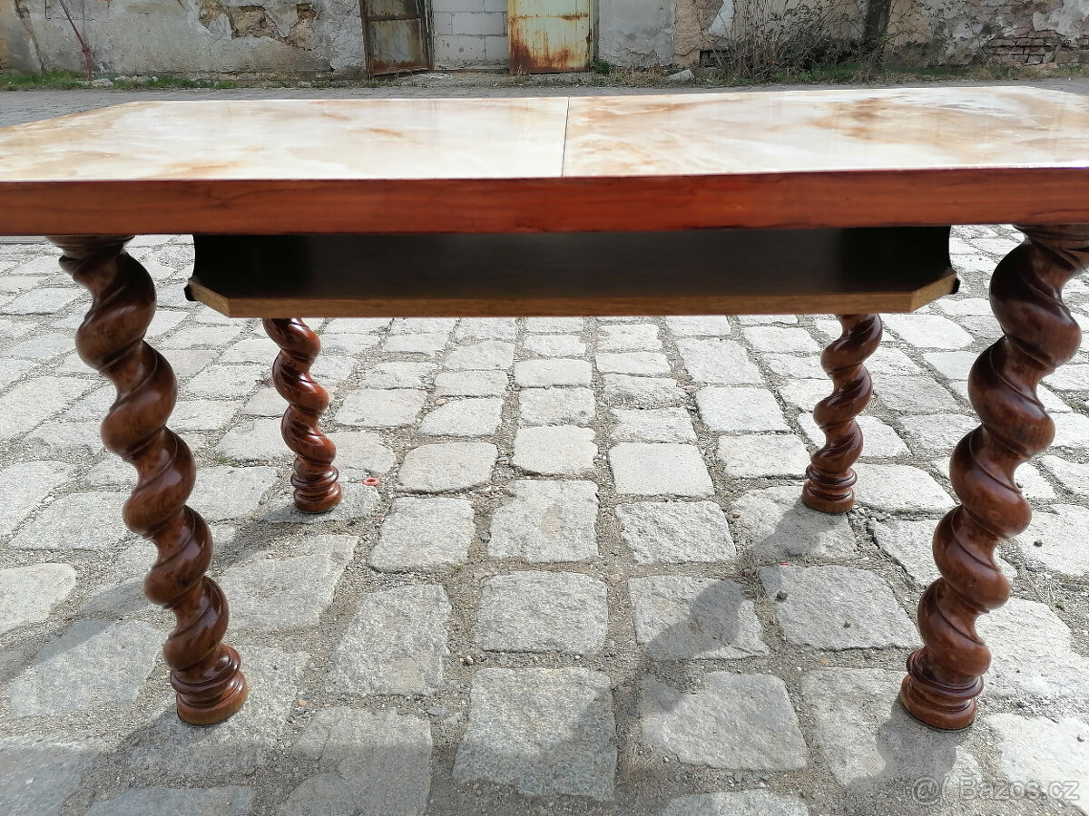 Masivní stůl - dřevo / mramor - 3